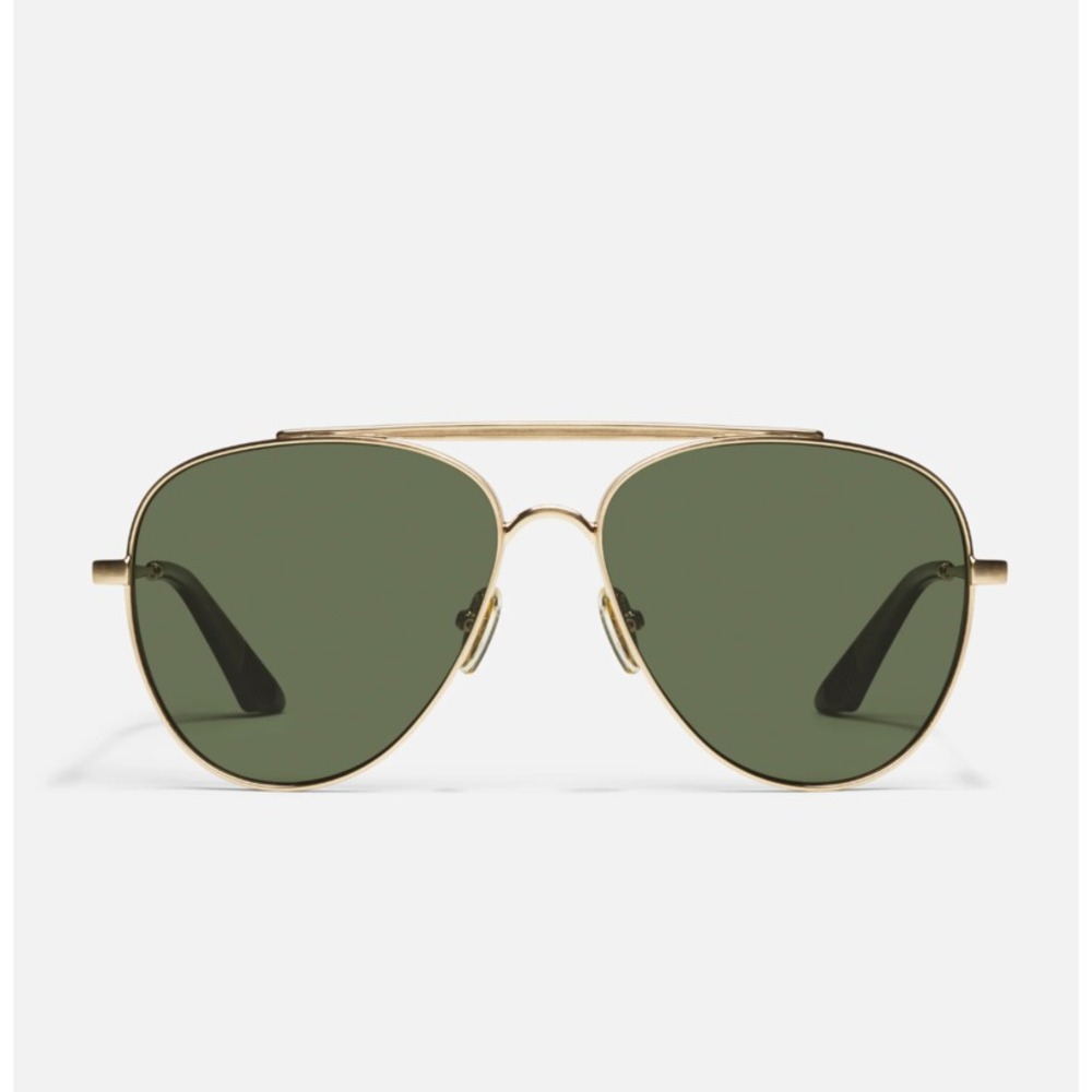 Quay Free Fall Polarized Aviator Sunglasses Gold Frame Green Lens